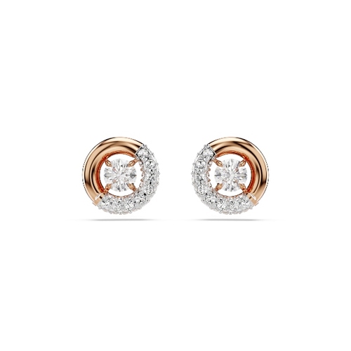Пуссеты, Круглая огранка, Белые, Покрытие оттенка розового золота Dextera Swarovski