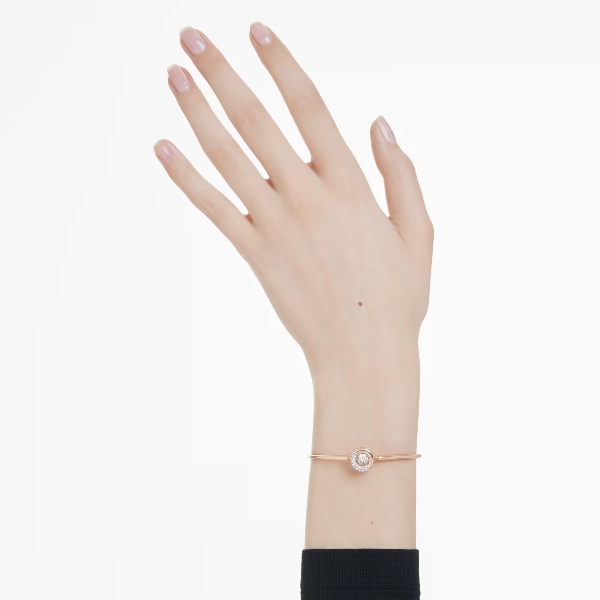 Жёсткий браслет, Круглая огранка, Белый, Покрытие оттенка розового золота Dextera Swarovski 5