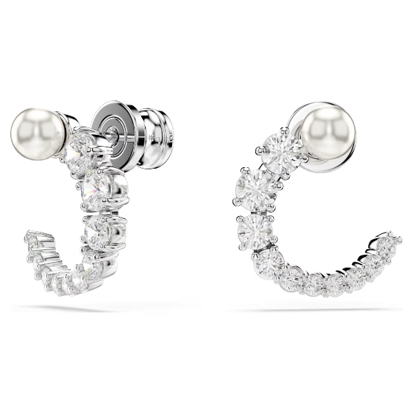 Серьги-кольца, Белые, Родиевое покрытие Matrix Swarovski 2