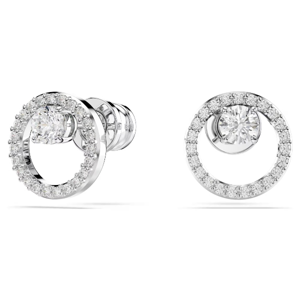 Пуссеты, Круглая огранка, Белые, Родиевое покрытие Constella Swarovski 2