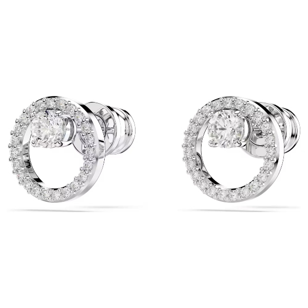 Пуссеты, Круглая огранка, Белые, Родиевое покрытие Constella Swarovski 3