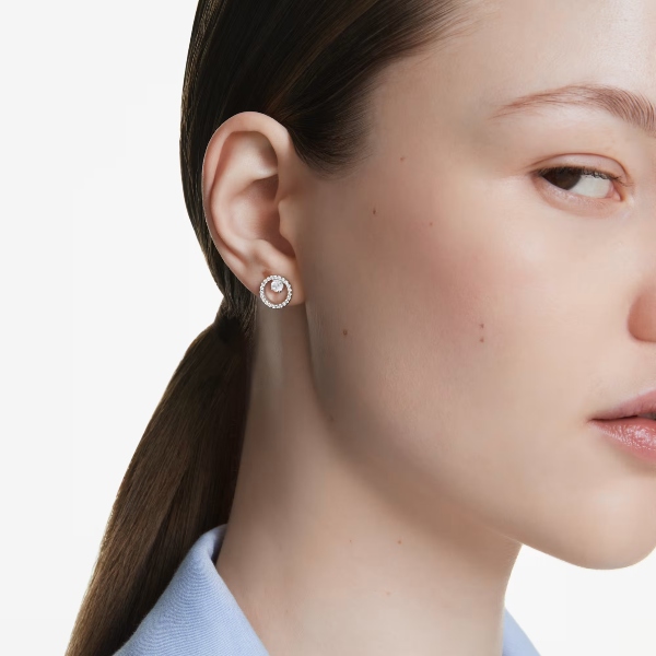 Пуссеты, Круглая огранка, Белые, Родиевое покрытие Constella Swarovski 5