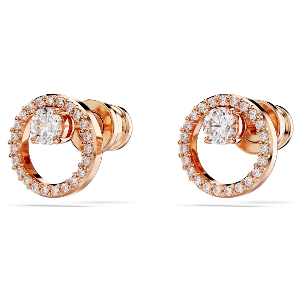 Пуссеты, Круглая огранка, Белые, Покрытие оттенка розового золота Constella Swarovski 3
