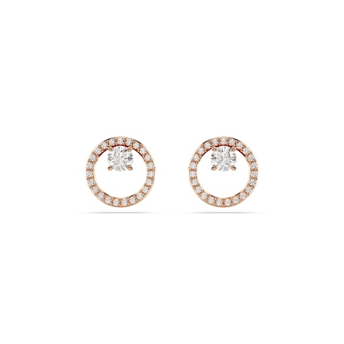 Пуссеты, Круглая огранка, Белые, Покрытие оттенка розового золота Constella Swarovski