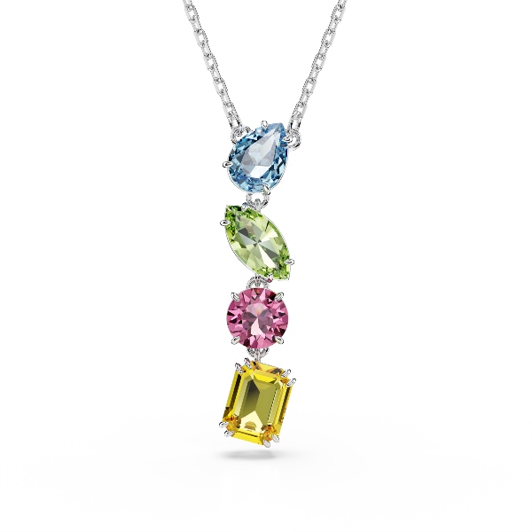 Y-образная подвеска, Разные огранки, разноцветная, Родиевое покрытие Swarovski