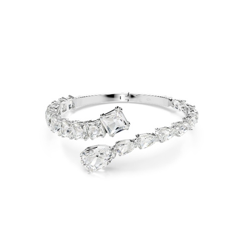 Cuff, Mixed cuts, White, Rhodium plated Matrix Swarovski
