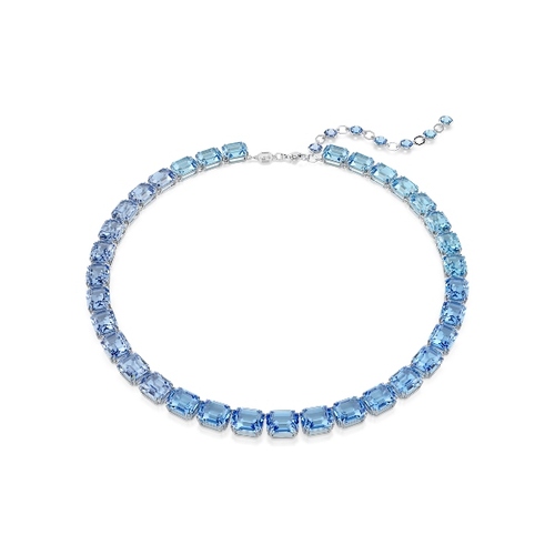 Колье, Кристаллы огранка октагон, Синее, Родиевое покрытие Millenia Swarovski