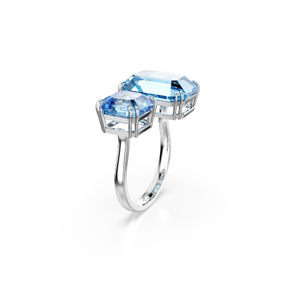 Разомкнутое кольцо, Кристаллы огранки «октагон», Синее, Родиевое покрытие Millenia Swarovski 2