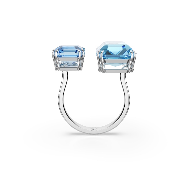 Разомкнутое кольцо, Кристаллы огранки «октагон», Синее, Родиевое покрытие Millenia Swarovski 4