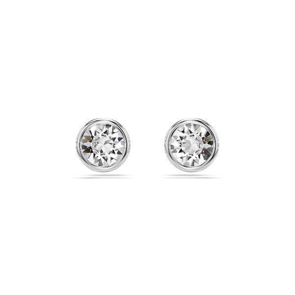 Пуссеты, Круглая огранка, Белые, Родиевое покрытие Imber Swarovski