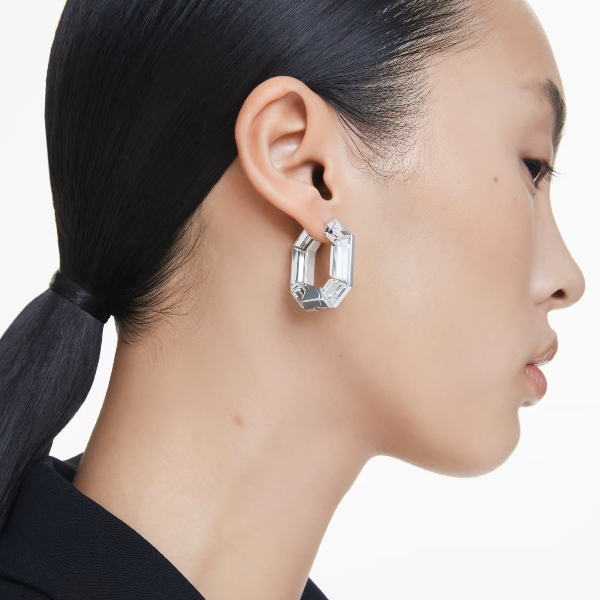 Серьги-кольца, Восьмиугольные, Белые Lucent Swarovski 5