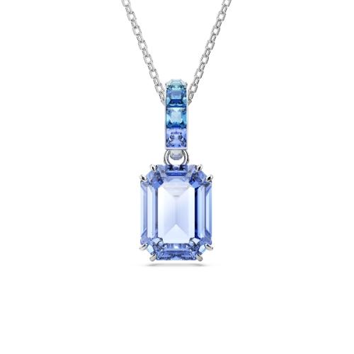 Кулон, Кристаллы огранка октагон, Синее, Родиевое покрытие Millenia Swarovski
