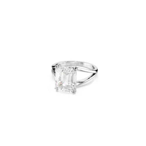 Cocktail ring, Octagon cut, White, Rhodium plated