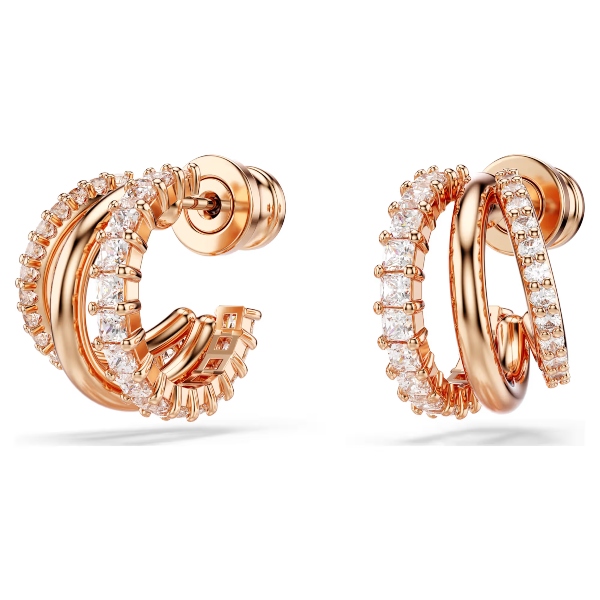 Серьги-кольца, Разные огранки, Белые, Покрытие оттенка розового золота Hyperbola Swarovski 3