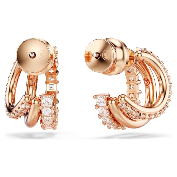 Серьги-кольца, Разные огранки, Белые, Покрытие оттенка розового золота Hyperbola Swarovski 4