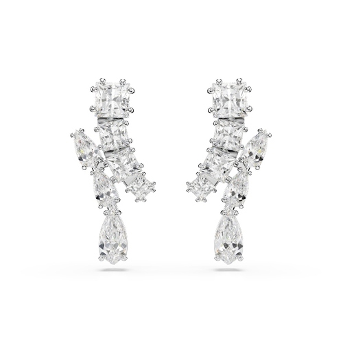 Серьги-подвески, Разные огранки, Белые, Родиевое покрытие Matrix Swarovski
