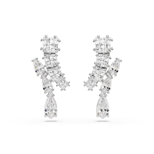 Серьги-подвески, Разные огранки, Белые, Родиевое покрытие Matrix Swarovski