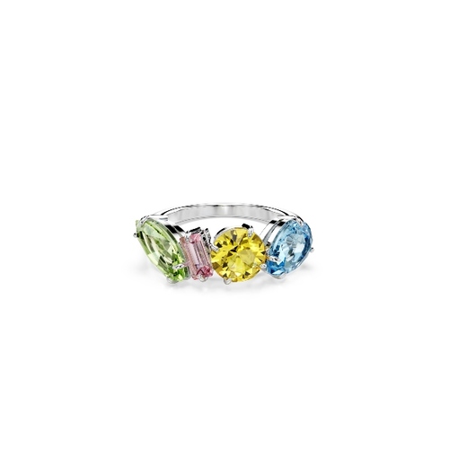 Коктейльное кольцо, Разные огранки, Многоцветный, Родиевое покрытие Gema Swarovski