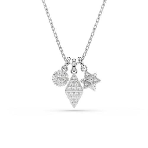 Y-образная подвеска, Круглая огранка, Белый, Родиевое покрытие DEXTERA GEOMETRY Swarovski