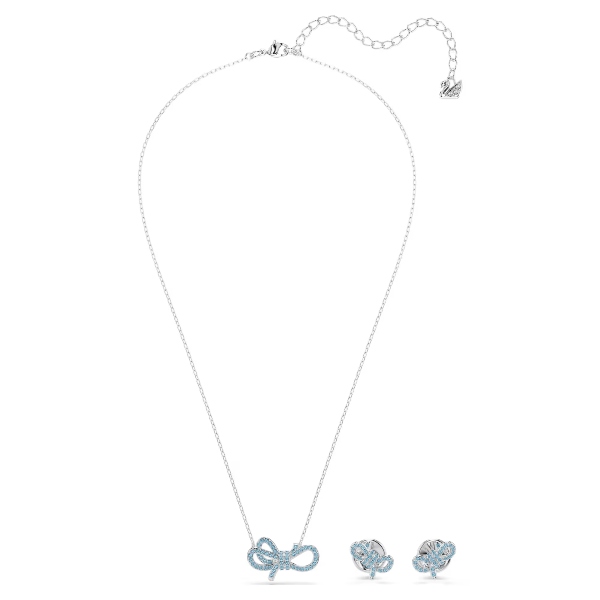 Комплект, Bow, Синий, Родиевое покрытие Swarovski 2