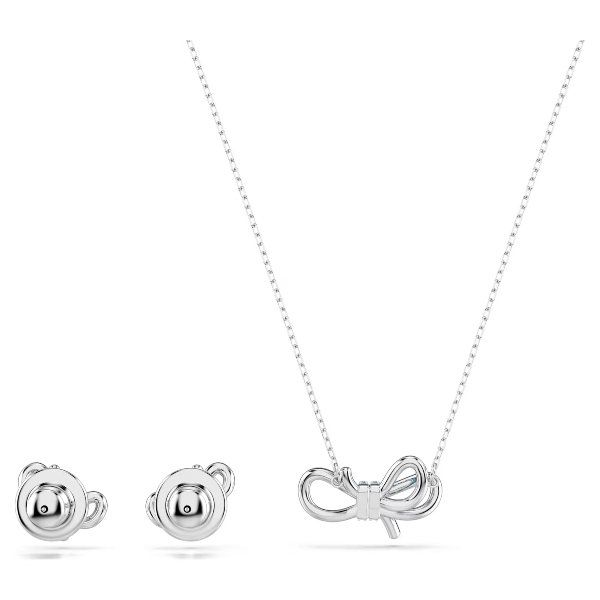 Комплект, Bow, Синий, Родиевое покрытие Swarovski 4