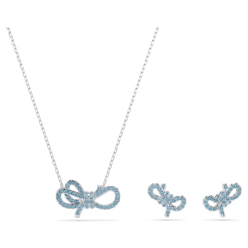 Комплект, Bow, Синий, Родиевое покрытие Swarovski