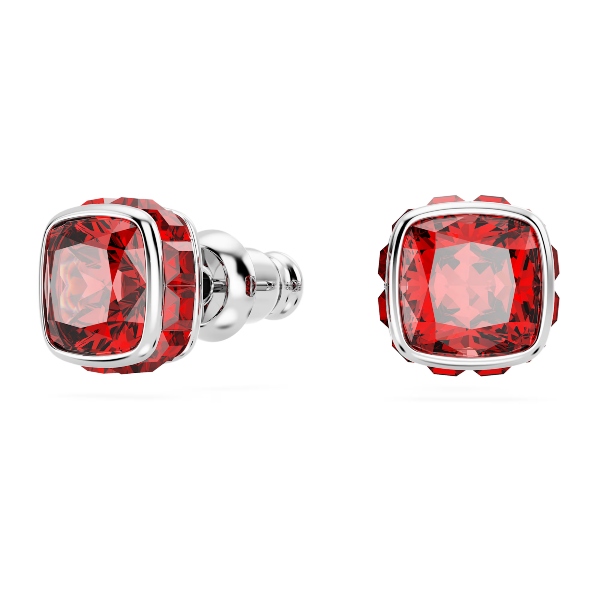 Пуссеты, Кристалл квадратной огранки, Июль, Красный, Родиевое покрытие Birthstone Swarovski 2