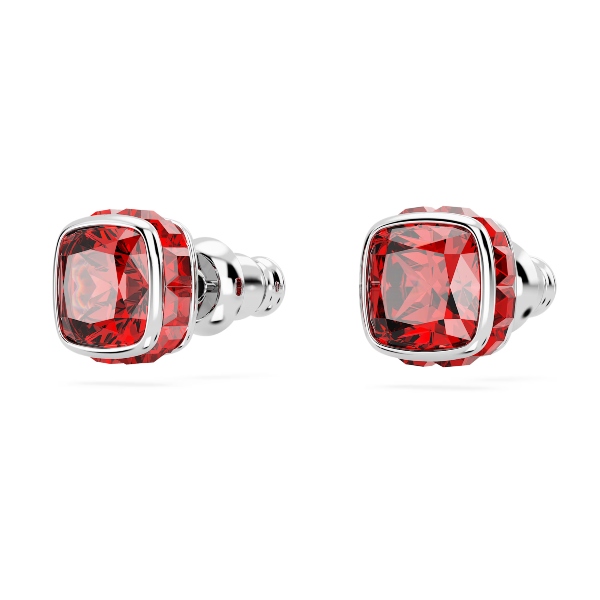 Пуссеты, Кристалл квадратной огранки, Июль, Красный, Родиевое покрытие Birthstone Swarovski 3