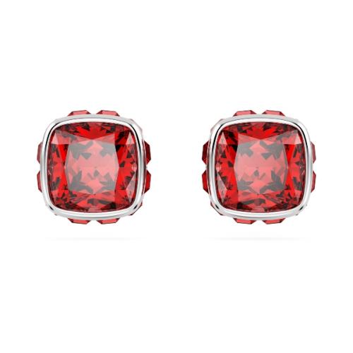 Пуссеты, Кристалл квадратной огранки, Июль, Красный, Родиевое покрытие Birthstone Swarovski