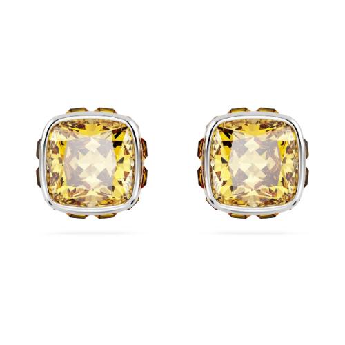 Пуссеты, Кристалл квадратной огранки, Ноябрь, Желтый, Родиевое покрытие Birthstone Swarovski