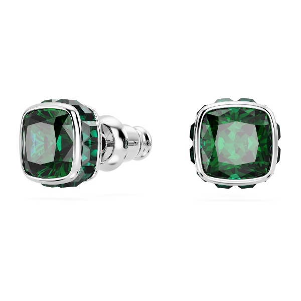 Пуссеты, Кристалл квадратной огранки, Май, Зеленый, Родиевое покрытие Birthstone Swarovski 2