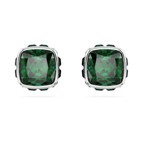 Пуссеты, Кристалл квадратной огранки, Май, Зеленый, Родиевое покрытие Birthstone Swarovski