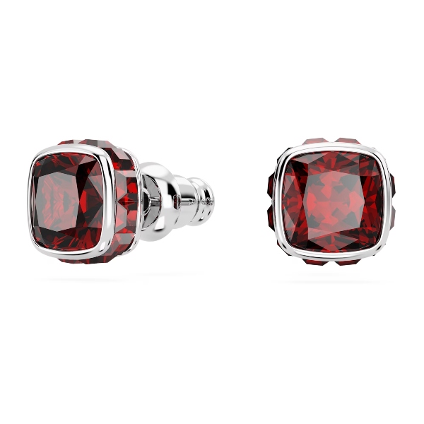 Пуссеты, Кристалл квадратной огранки, Январь, Красный, Родиевое покрытие Birthstone Swarovski 2