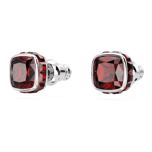 Пуссеты, Кристалл квадратной огранки, Январь, Красный, Родиевое покрытие Birthstone Swarovski 3