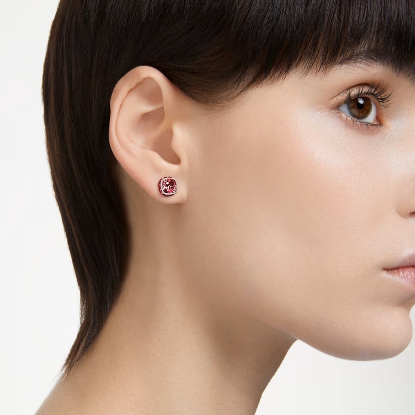 Пуссеты, Кристалл квадратной огранки, Январь, Красный, Родиевое покрытие Birthstone Swarovski 5