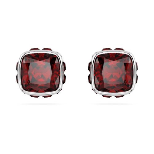 Пуссеты, Кристалл квадратной огранки, Январь, Красный, Родиевое покрытие Birthstone Swarovski