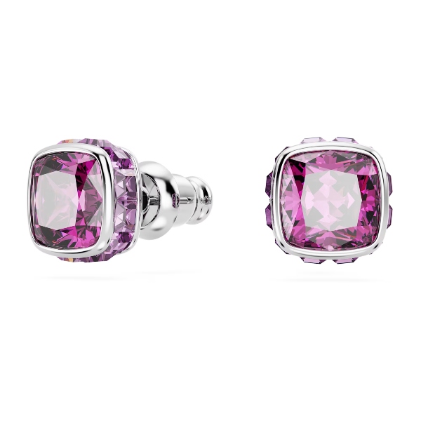 Пуссеты, Кристалл квадратной огранки, Февраль, Фиолетовый, Родиевое покрытие Birthstone Swarovski 2