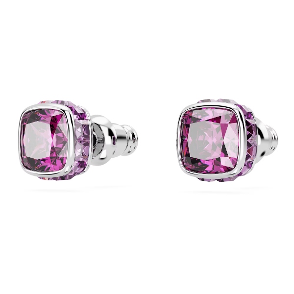 Пуссеты, Кристалл квадратной огранки, Февраль, Фиолетовый, Родиевое покрытие Birthstone Swarovski 3