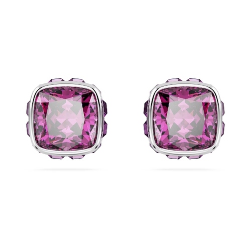 Пуссеты, Кристалл квадратной огранки, Февраль, Фиолетовый, Родиевое покрытие Birthstone Swarovski