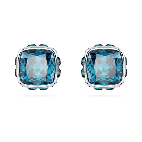 Пуссеты, Кристалл квадратной огранки, Декабрь, Синий, Родиевое покрытие Birthstone Swarovski