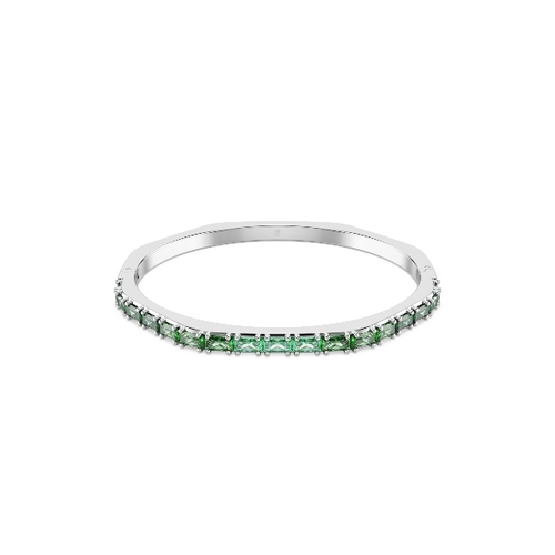Cieta Rokassprādze, Bagetes griezuma kristāli, Zaļa, Rodija pārklājums Matrix Swarovski