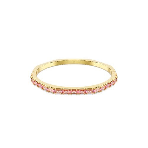 Cieta Rokassprādze, Bagetes griezuma kristāli, Rozā, Zelta toņa pārklājums Matrix Swarovski