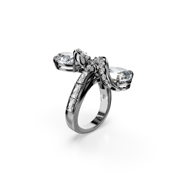 Open ring, Feather, White, Ruthenium plated The Vienna Collection Swarovski 2