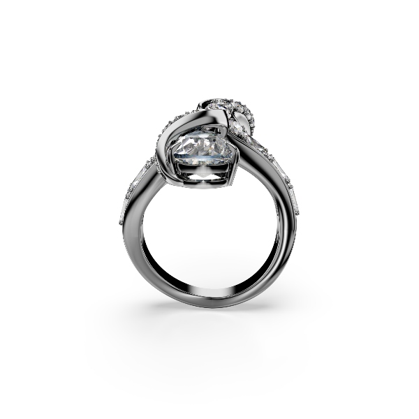 Open ring, Feather, White, Ruthenium plated The Vienna Collection Swarovski 3