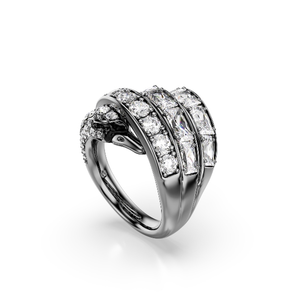 Gredzens, Gulbis, Balts, Rutēnija pārklājums The Vienna Collection Swarovski 2