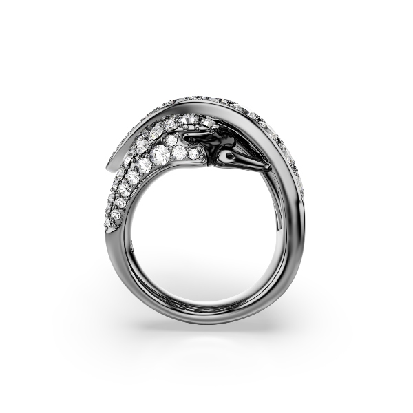 Gredzens, Gulbis, Balts, Rutēnija pārklājums The Vienna Collection Swarovski 3