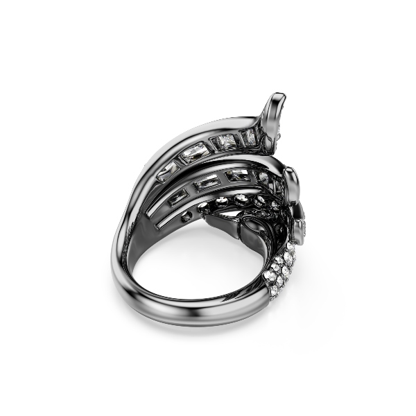 Gredzens, Gulbis, Balts, Rutēnija pārklājums The Vienna Collection Swarovski 4