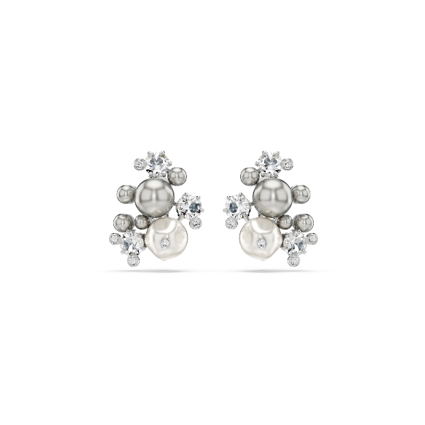 Clip earrings, Crystal pearl, Round cut, White, Rhodium plated Constella Swarovski 2
