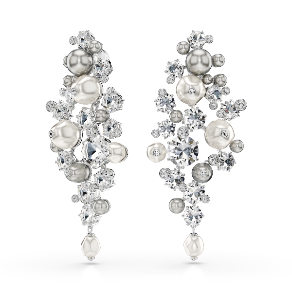 Clip earrings, Crystal pearl, Round cut, White, Rhodium plated Constella Swarovski 3