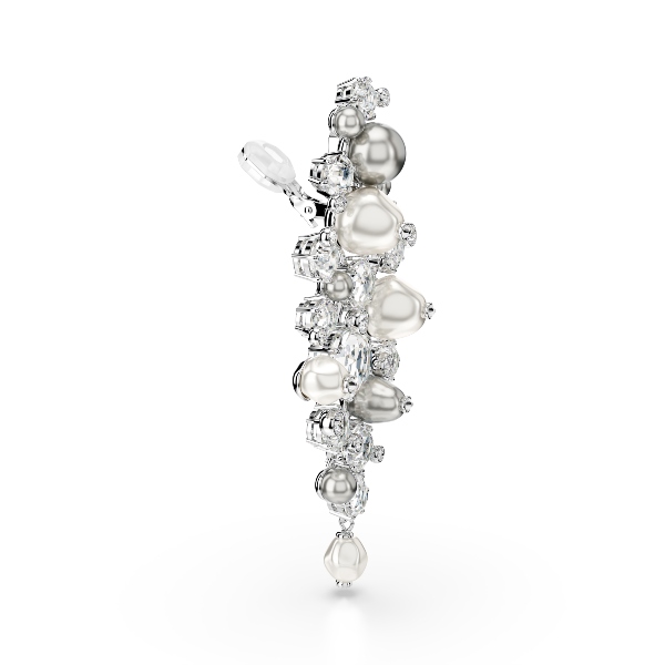 Clip earrings, Crystal pearl, Round cut, White, Rhodium plated Constella Swarovski 4